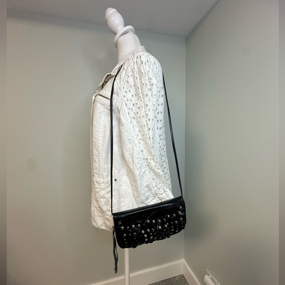 Susan Farber Y2K Leather Ruffle Studed Clutch or Crossbody Purse Black Boho - Picture 12 of 15